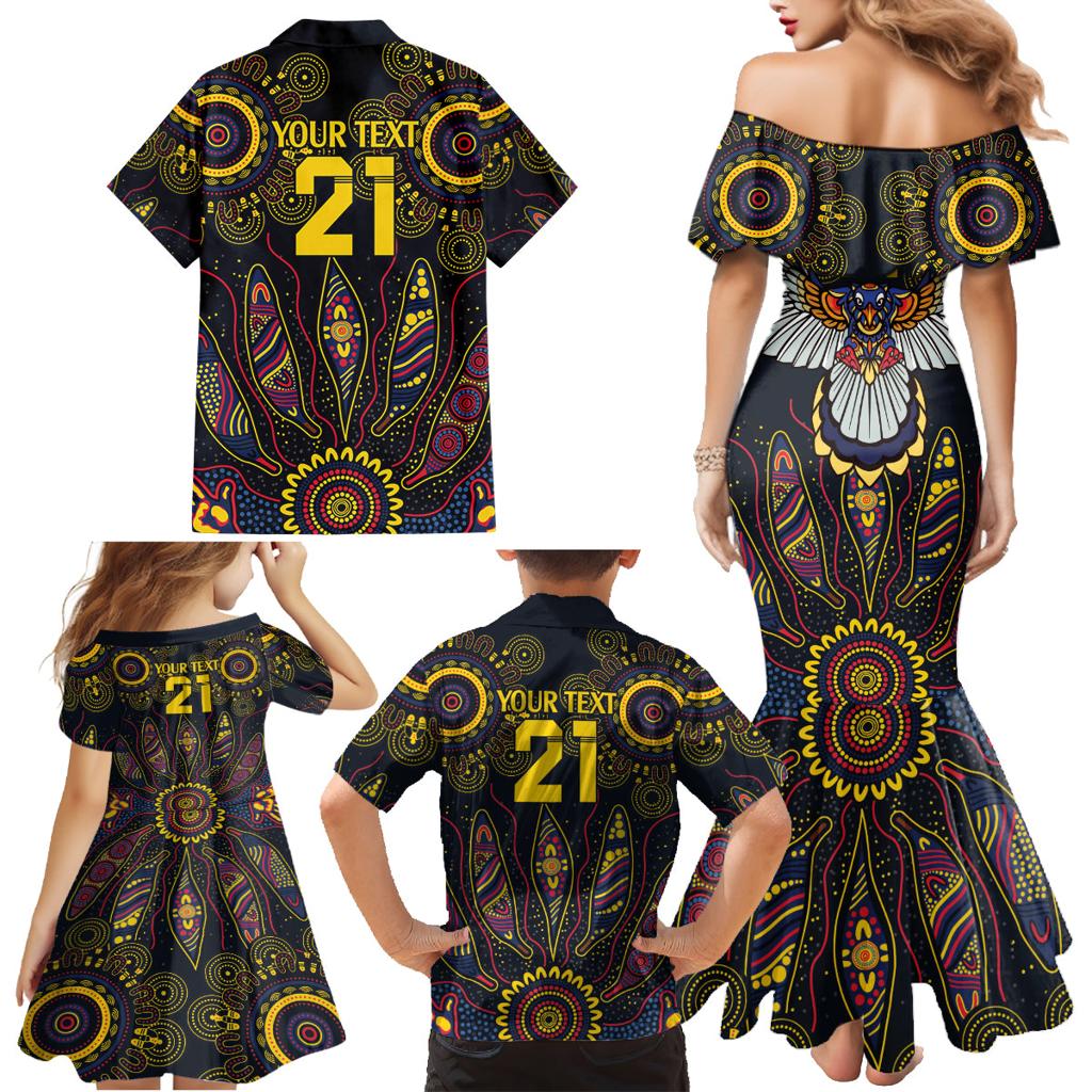 Custom Adelaide Football Family Matching Mermaid Dress and Hawaiian Shirt With Crow Aboriginal Art Style