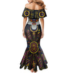 Custom Adelaide Football Family Matching Mermaid Dress and Hawaiian Shirt With Crow Aboriginal Art Style