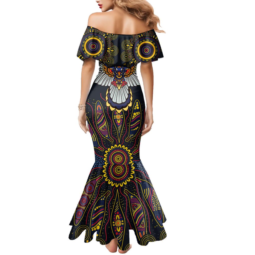 Custom Adelaide Football Family Matching Mermaid Dress and Hawaiian Shirt With Crow Aboriginal Art Style