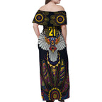 Custom Adelaide Football Family Matching Off Shoulder Maxi Dress and Hawaiian Shirt With Crow Aboriginal Art Style