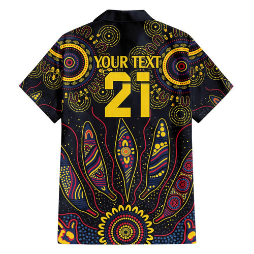 Custom Adelaide Football Family Matching Off Shoulder Short Dress and Hawaiian Shirt With Crow Aboriginal Art Style