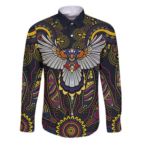 Custom Adelaide Football Family Matching Off Shoulder Short Dress and Hawaiian Shirt With Crow Aboriginal Art Style