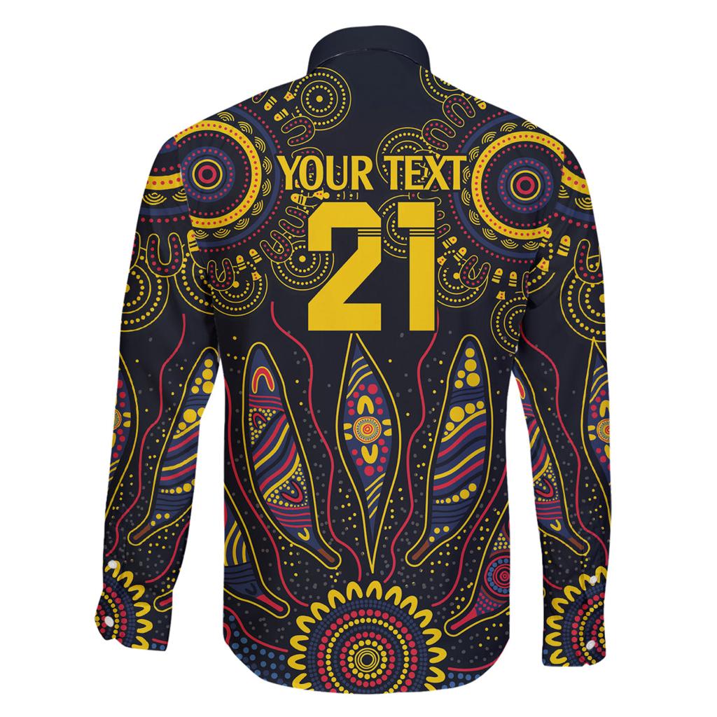 Custom Adelaide Football Family Matching Off Shoulder Short Dress and Hawaiian Shirt With Crow Aboriginal Art Style