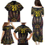 Custom Adelaide Football Family Matching Puletasi and Hawaiian Shirt With Crow Aboriginal Art Style