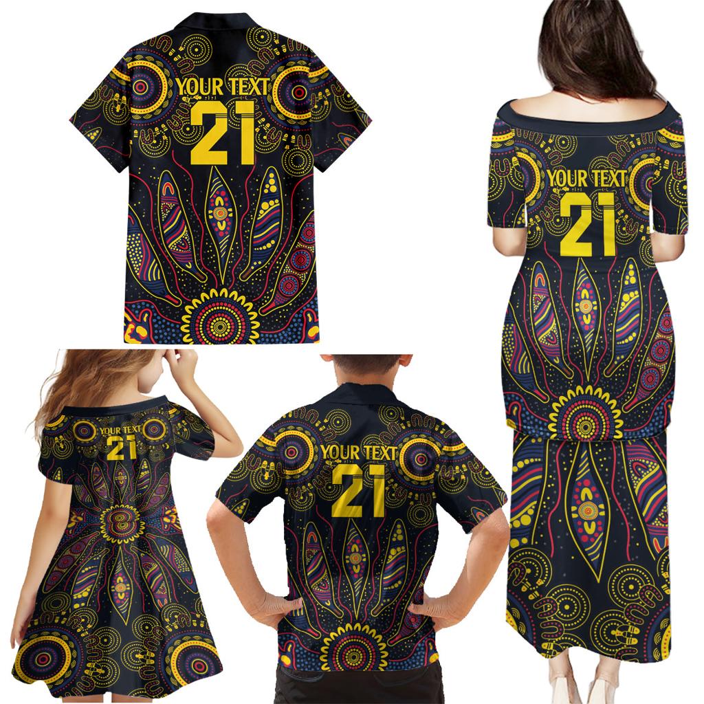 Custom Adelaide Football Family Matching Puletasi and Hawaiian Shirt With Crow Aboriginal Art Style