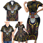 Custom Adelaide Football Family Matching Short Sleeve Bodycon Dress and Hawaiian Shirt With Crow Aboriginal Art Style