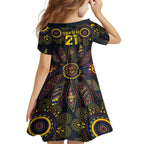 Custom Adelaide Football Family Matching Short Sleeve Bodycon Dress and Hawaiian Shirt With Crow Aboriginal Art Style