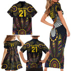 Custom Adelaide Football Family Matching Short Sleeve Bodycon Dress and Hawaiian Shirt With Crow Aboriginal Art Style