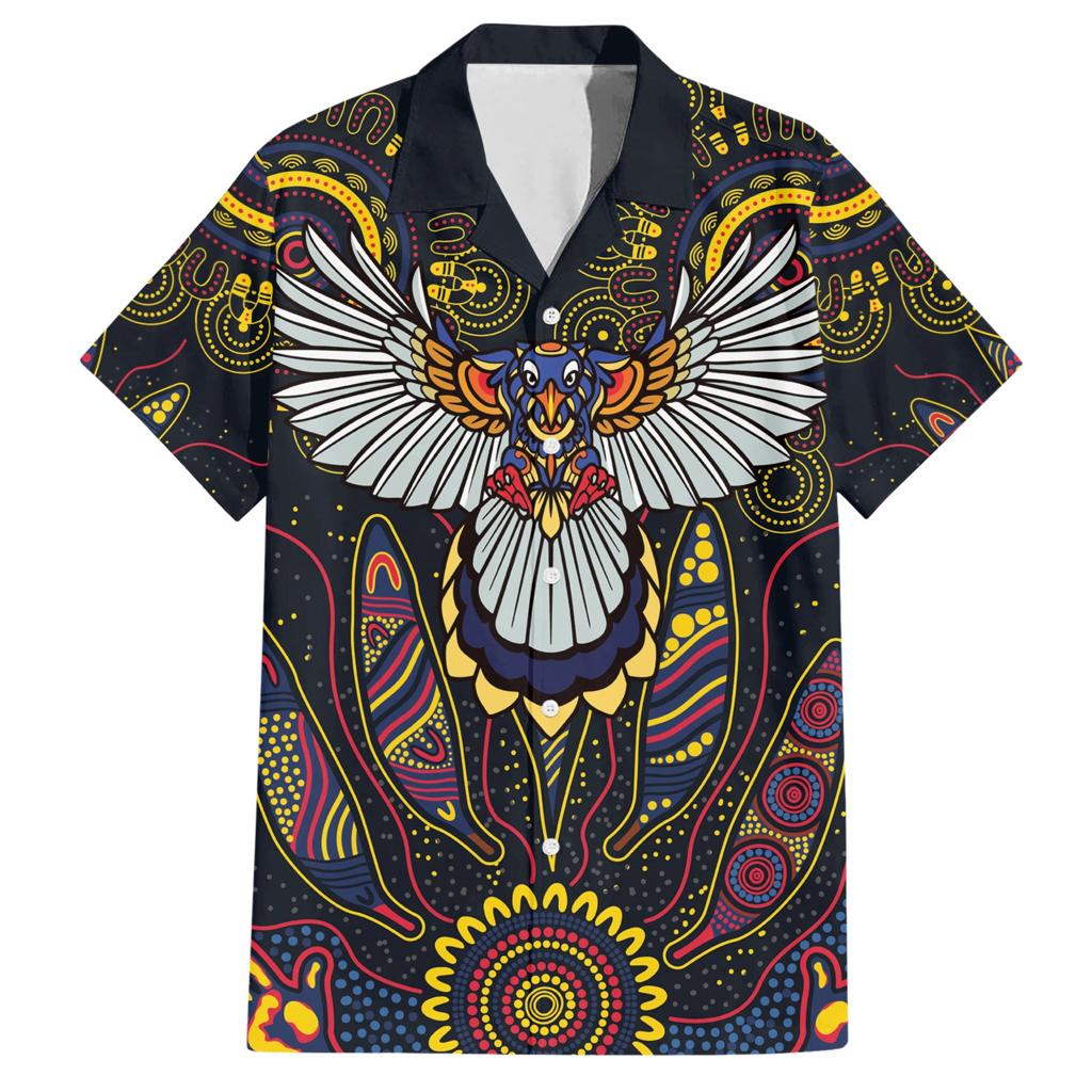 Custom Adelaide Football Family Matching Short Sleeve Bodycon Dress and Hawaiian Shirt With Crow Aboriginal Art Style