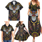 Custom Adelaide Football Family Matching Summer Maxi Dress and Hawaiian Shirt With Crow Aboriginal Art Style