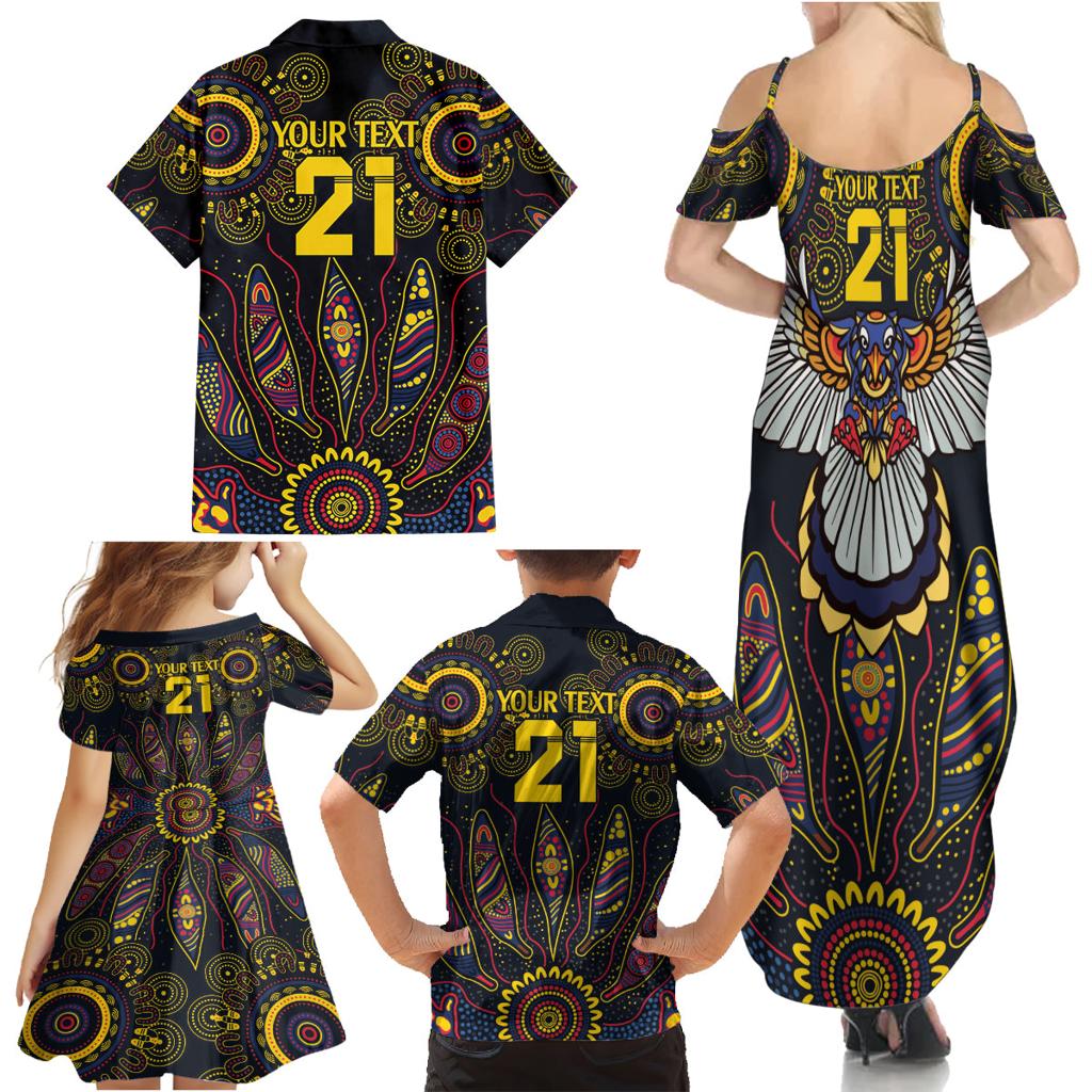 Custom Adelaide Football Family Matching Summer Maxi Dress and Hawaiian Shirt With Crow Aboriginal Art Style