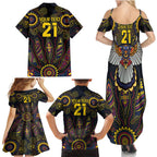 Custom Adelaide Football Family Matching Summer Maxi Dress and Hawaiian Shirt With Crow Aboriginal Art Style