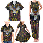 Custom Adelaide Football Family Matching Tank Maxi Dress and Hawaiian Shirt With Crow Aboriginal Art Style