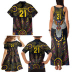 Custom Adelaide Football Family Matching Tank Maxi Dress and Hawaiian Shirt With Crow Aboriginal Art Style