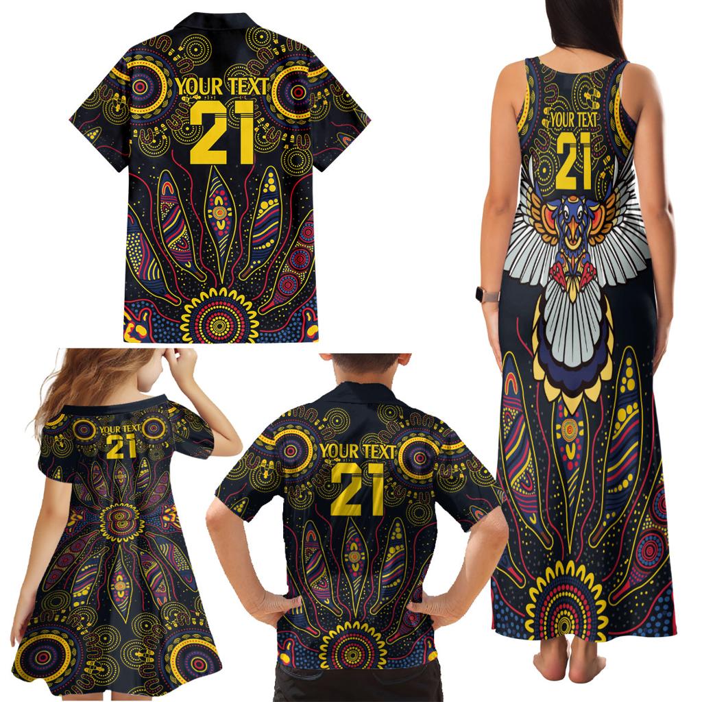 Custom Adelaide Football Family Matching Tank Maxi Dress and Hawaiian Shirt With Crow Aboriginal Art Style