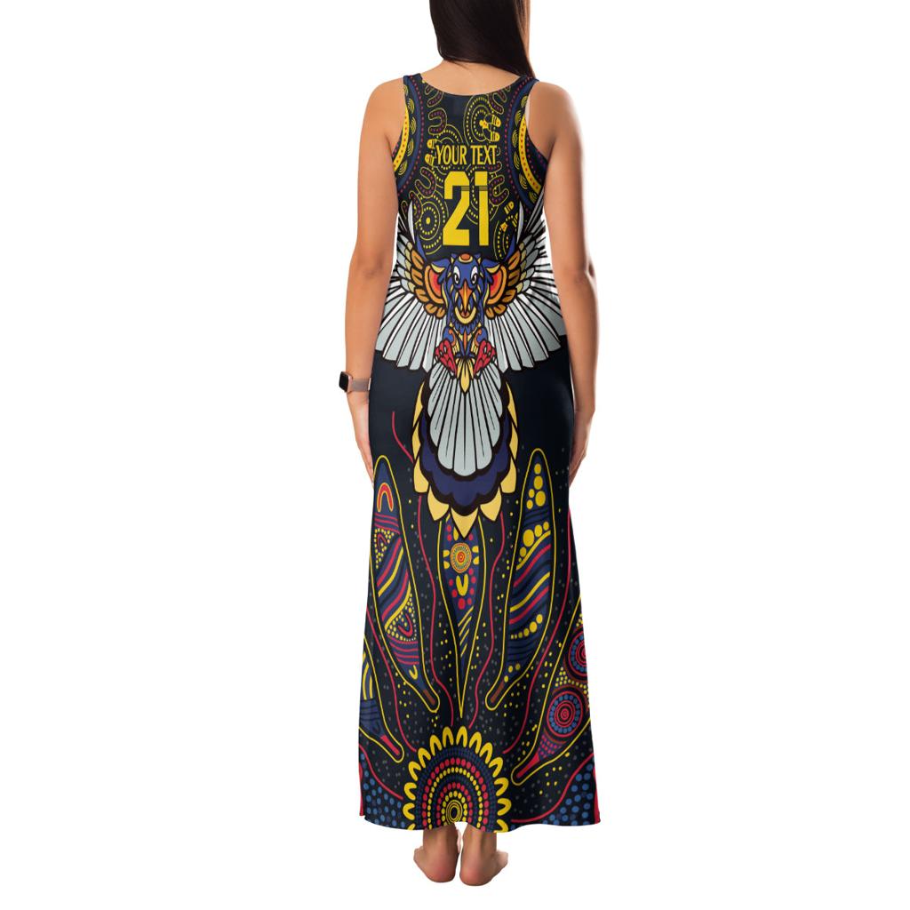Custom Adelaide Football Family Matching Tank Maxi Dress and Hawaiian Shirt With Crow Aboriginal Art Style