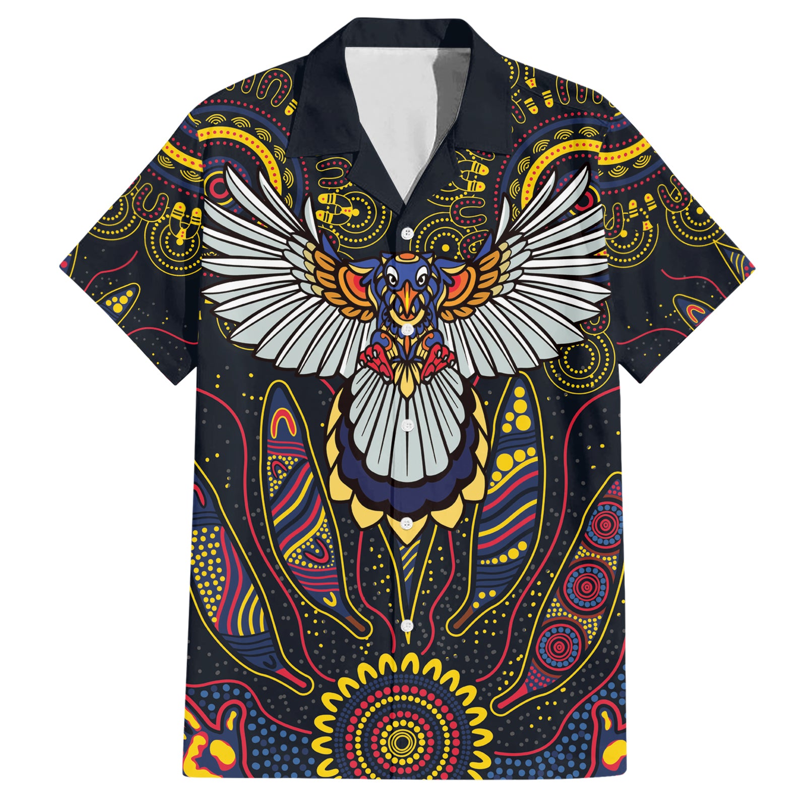 Custom Adelaide Football Hawaiian Shirt With Crow Aboriginal Art Style