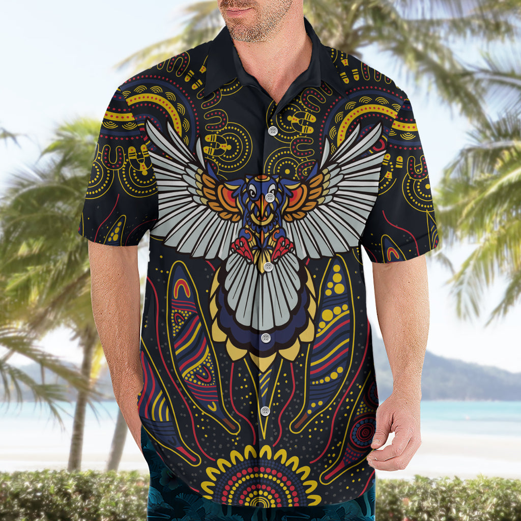 Custom Adelaide Football Hawaiian Shirt With Crow Aboriginal Art Style