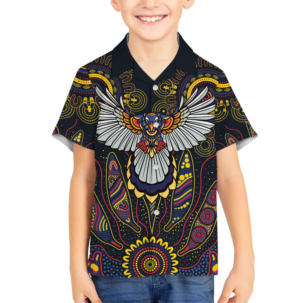 Custom Adelaide Football Hawaiian Shirt With Crow Aboriginal Art Style