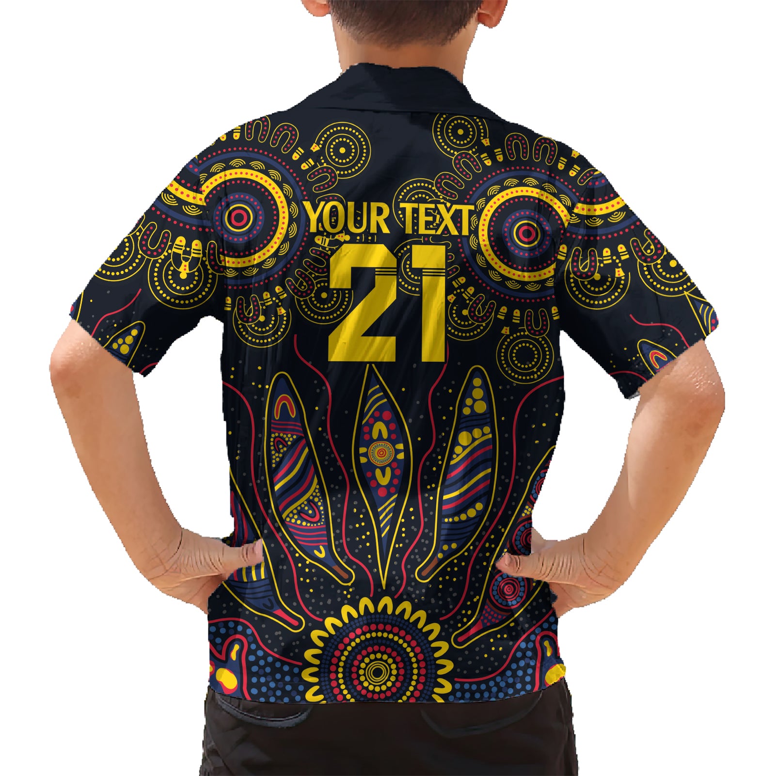 Custom Adelaide Football Hawaiian Shirt With Crow Aboriginal Art Style