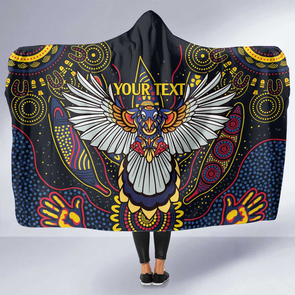 Custom Adelaide Football Hooded Blanket With Crow Aboriginal Art Style