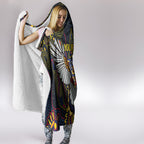 Custom Adelaide Football Hooded Blanket With Crow Aboriginal Art Style