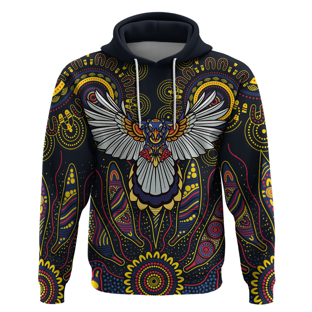 Custom Adelaide Football Hoodie With Crow Aboriginal Art Style