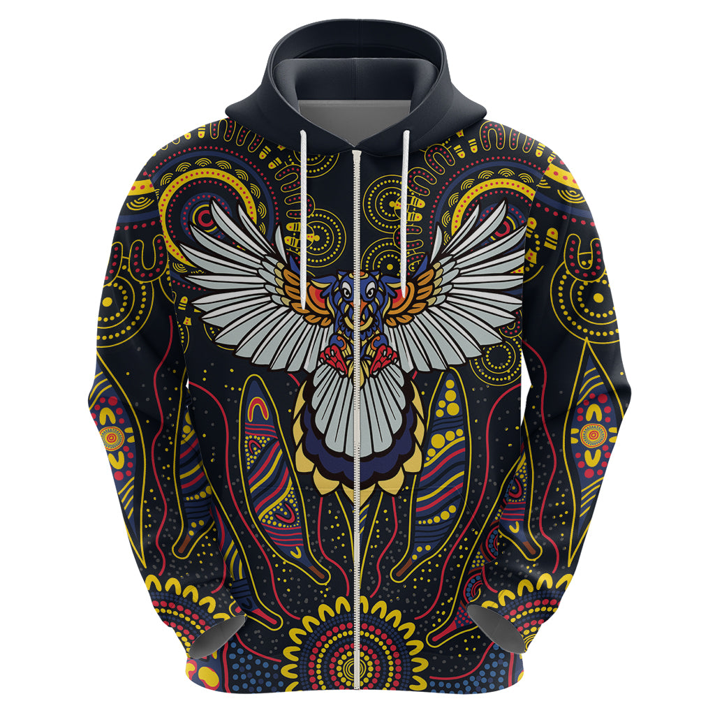 Custom Adelaide Football Hoodie With Crow Aboriginal Art Style
