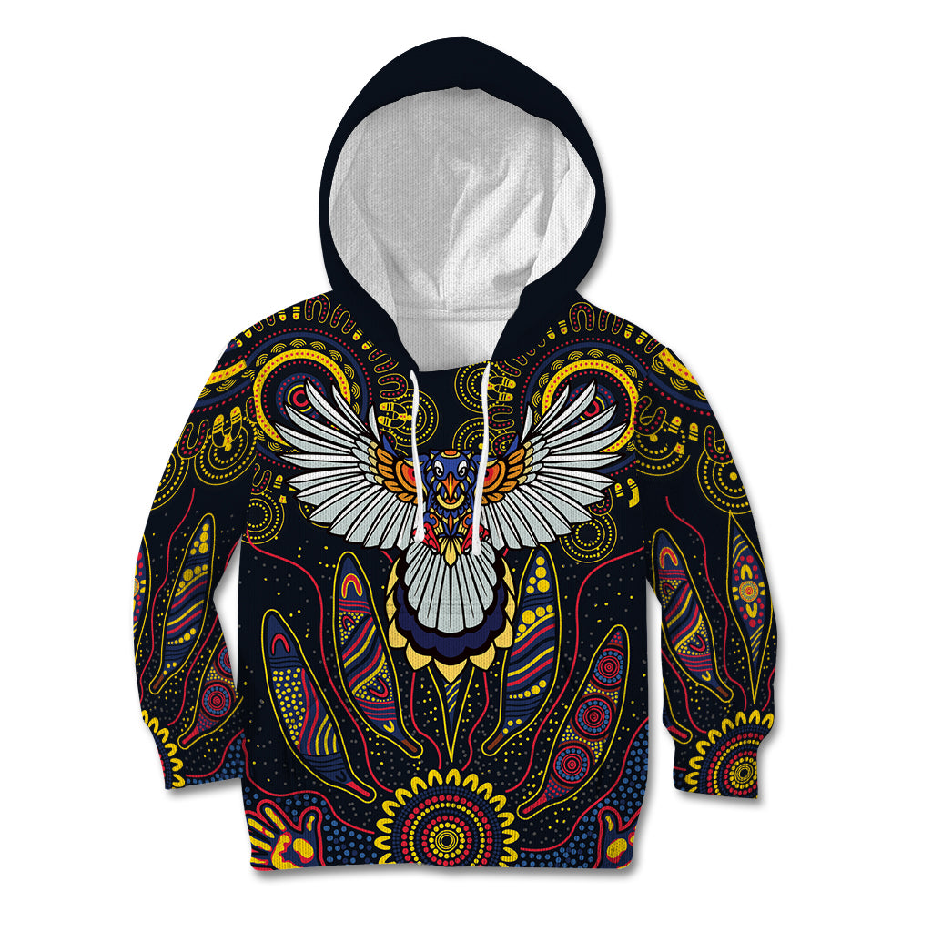 Custom Adelaide Football Kid Hoodie With Crow Aboriginal Art Style
