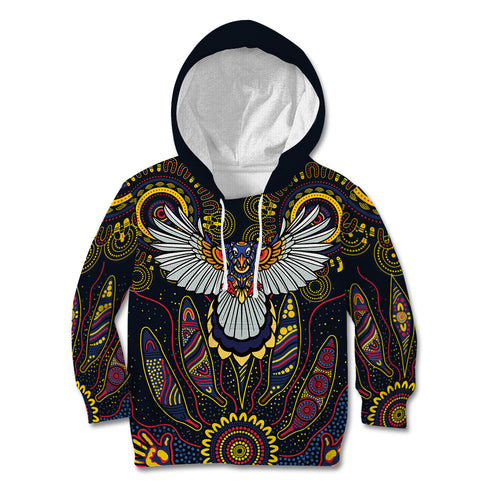 Custom Adelaide Football Kid Hoodie With Crow Aboriginal Art Style