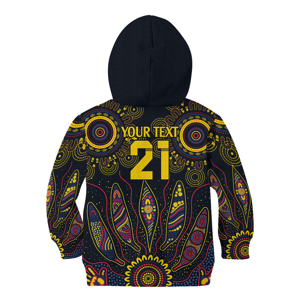 Custom Adelaide Football Kid Hoodie With Crow Aboriginal Art Style