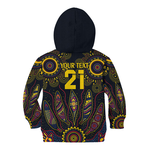 Custom Adelaide Football Kid Hoodie With Crow Aboriginal Art Style