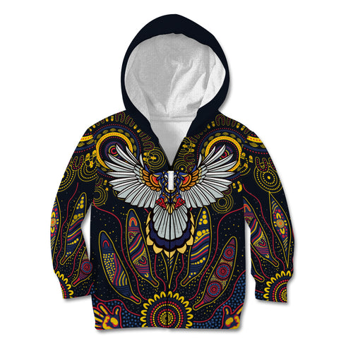 Custom Adelaide Football Kid Hoodie With Crow Aboriginal Art Style
