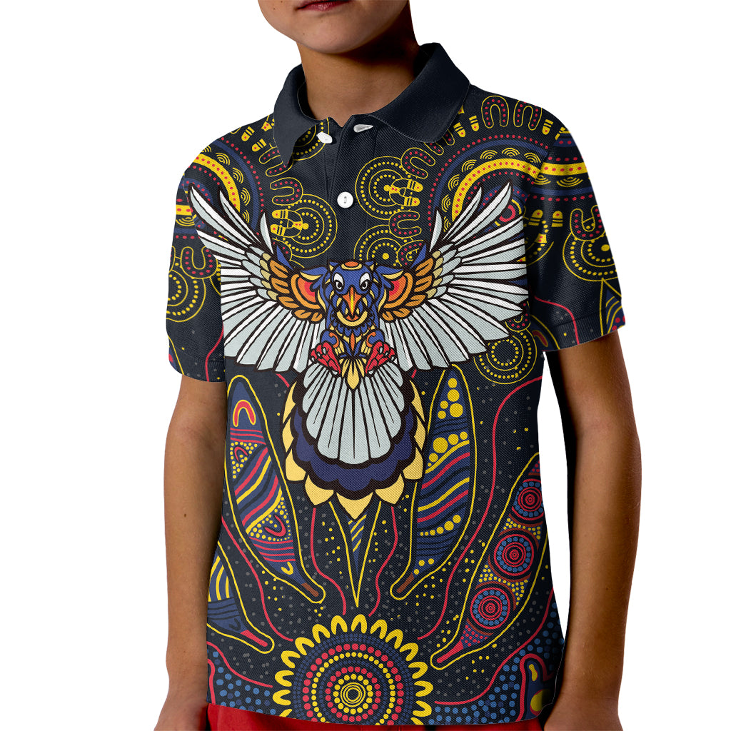 Custom Adelaide Football Kid Polo Shirt With Crow Aboriginal Art Style