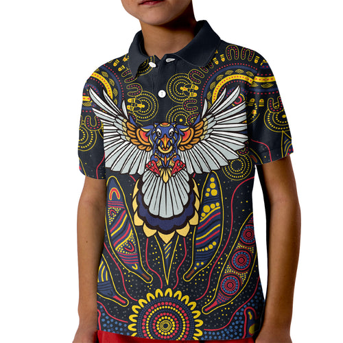 Custom Adelaide Football Kid Polo Shirt With Crow Aboriginal Art Style