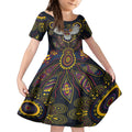 Custom Adelaide Football Kid Short Sleeve Dress With Crow Aboriginal Art Style