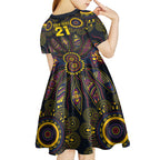 Custom Adelaide Football Kid Short Sleeve Dress With Crow Aboriginal Art Style
