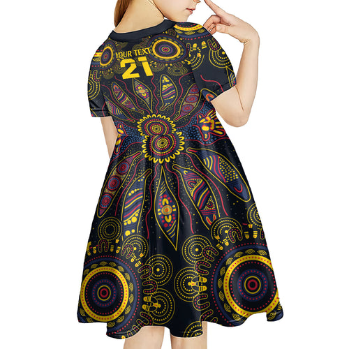 Custom Adelaide Football Kid Short Sleeve Dress With Crow Aboriginal Art Style