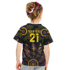 Custom Adelaide Football Kid T Shirt With Crow Aboriginal Art Style