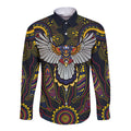 Custom Adelaide Football Long Sleeve Button Shirt With Crow Aboriginal Art Style