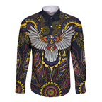 Custom Adelaide Football Long Sleeve Button Shirt With Crow Aboriginal Art Style
