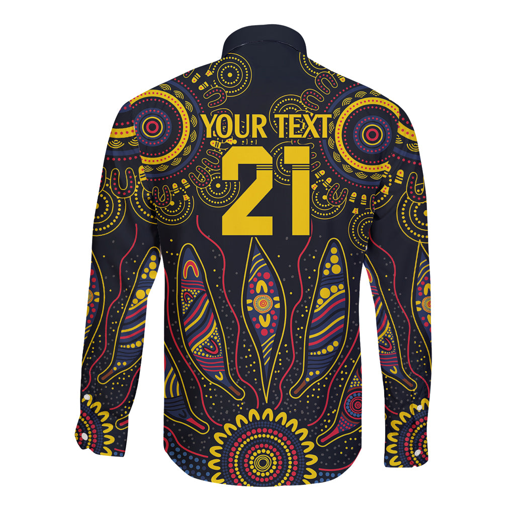 Custom Adelaide Football Long Sleeve Button Shirt With Crow Aboriginal Art Style