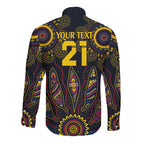Custom Adelaide Football Long Sleeve Button Shirt With Crow Aboriginal Art Style