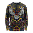 Custom Adelaide Football Long Sleeve Shirt With Crow Aboriginal Art Style