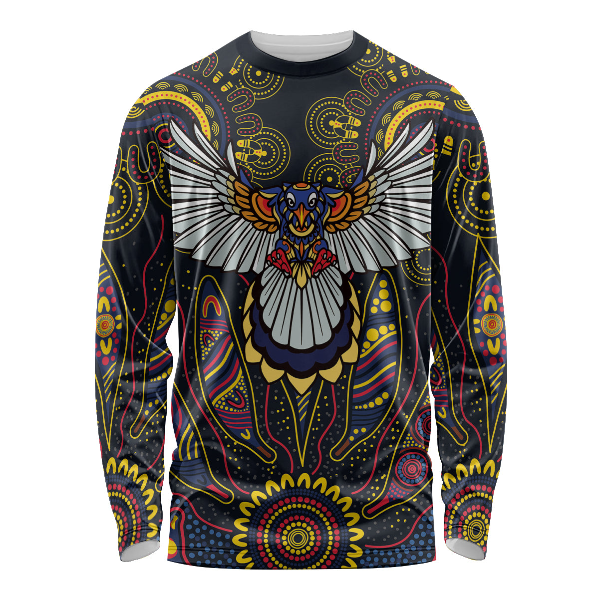 Custom Adelaide Football Long Sleeve Shirt With Crow Aboriginal Art Style