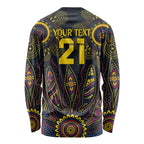 Custom Adelaide Football Long Sleeve Shirt With Crow Aboriginal Art Style