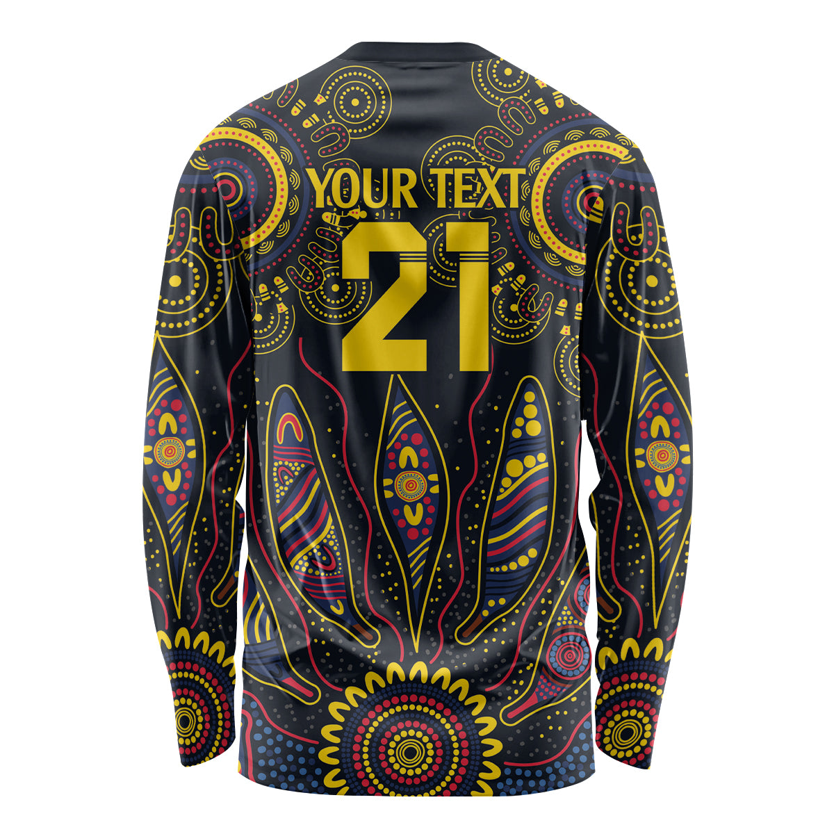 Custom Adelaide Football Long Sleeve Shirt With Crow Aboriginal Art Style