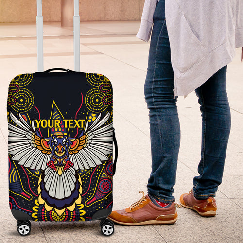 Custom Adelaide Football Luggage Cover With Crow Aboriginal Art Style