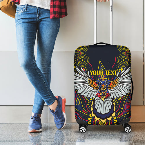 Custom Adelaide Football Luggage Cover With Crow Aboriginal Art Style
