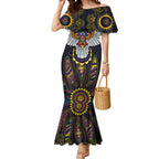 Custom Adelaide Football Mermaid Dress With Crow Aboriginal Art Style